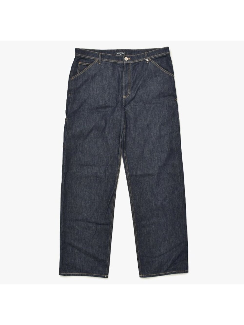 Chanel Pants Denim Dark Blue Silver CC Logo Stitch